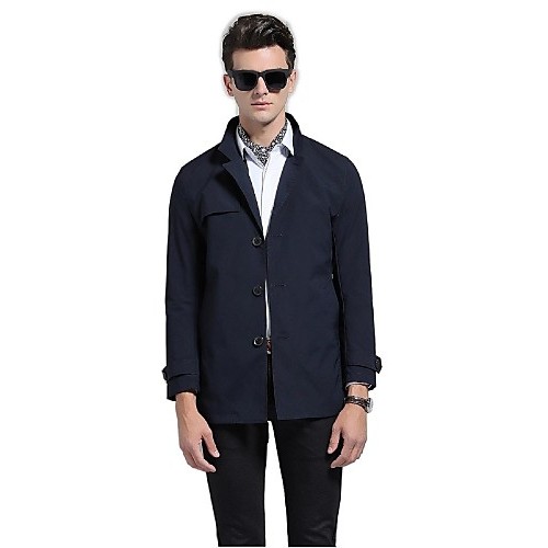Men's Solid Casual / Work Trench coat,Po...