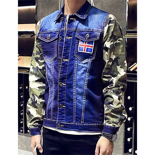 Men's Lapel Print Casual Denim Jacket