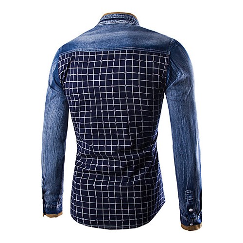 Men's Pure Long Sleeve Top , Cotton / Denim Casual